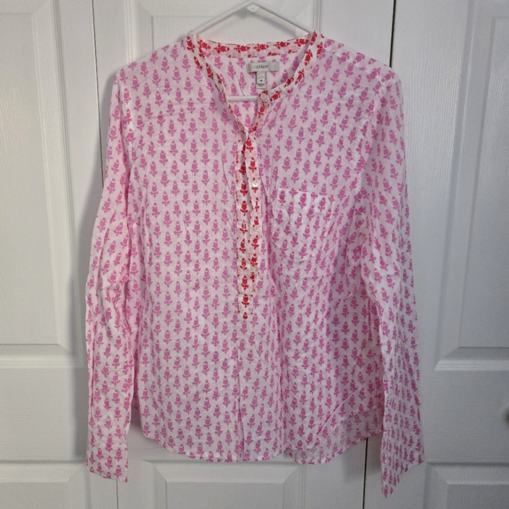 J. Crew Pink Floral Print Long-Sleeve Blouse